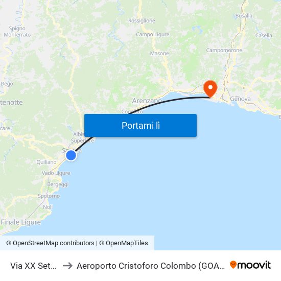 Via XX Settembre 2 to Aeroporto Cristoforo Colombo (GOA) (Aeroporto di Genova) map