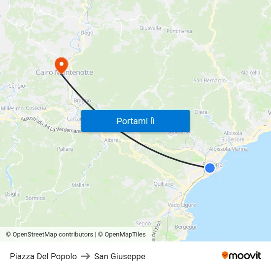 Piazza Del Popolo to San Giuseppe map