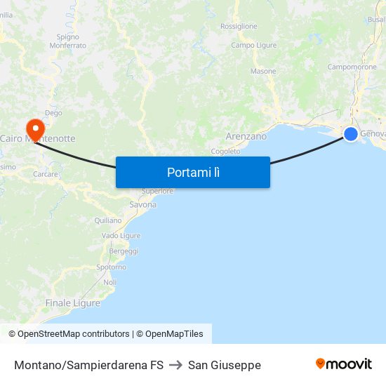 Montano/Sampierdarena FS to San Giuseppe map