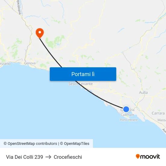 Via Dei Colli 239 to Crocefieschi map