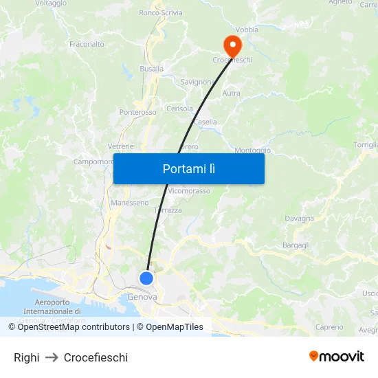 Righi to Crocefieschi map