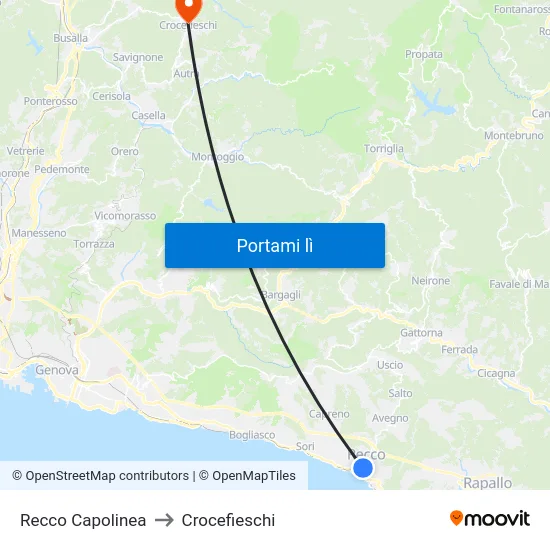Recco Capolinea to Crocefieschi map