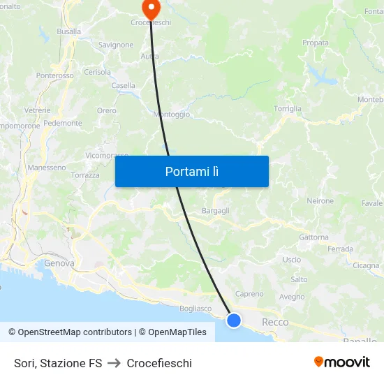 Sori, Stazione FS to Crocefieschi map