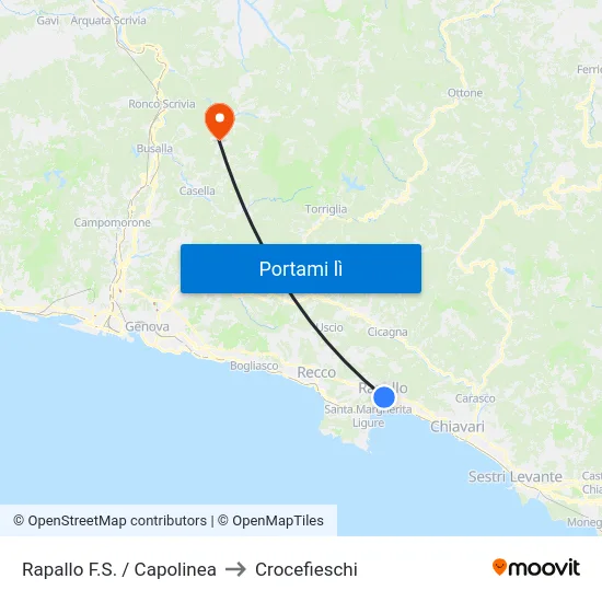 Rapallo F.S. / Capolinea to Crocefieschi map