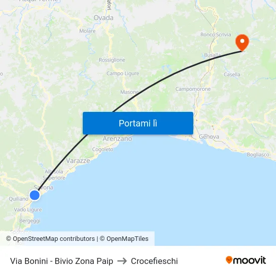 Via Bonini - Bivio Zona Paip to Crocefieschi map