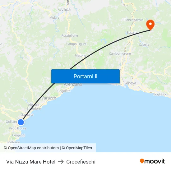 Via Nizza Mare Hotel to Crocefieschi map