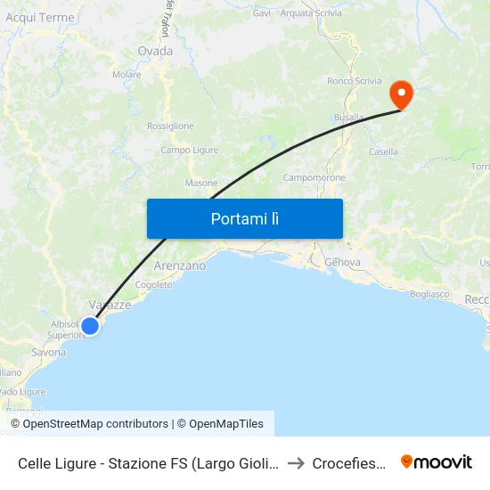 Celle Ligure - Stazione FS (Largo Giolitti) to Crocefieschi map
