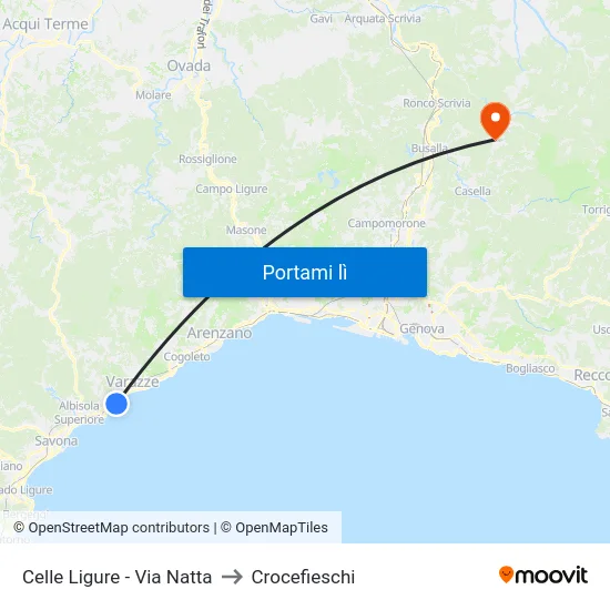 Celle Ligure - Via Natta to Crocefieschi map