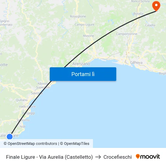 Finale Ligure - Via Aurelia (Castelletto) to Crocefieschi map