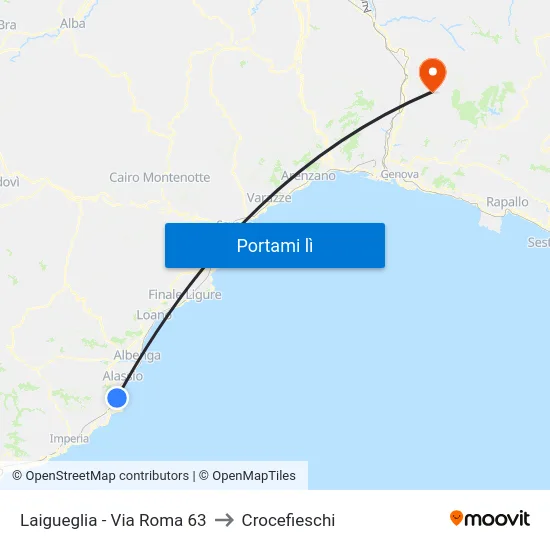 Laigueglia - Via Roma 63 to Crocefieschi map