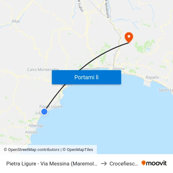 Pietra Ligure - Via Messina (Maremola) to Crocefieschi map
