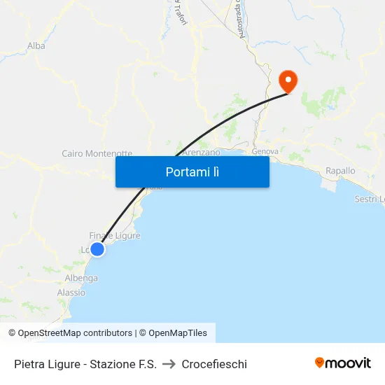Pietra Ligure - Stazione F.S. to Crocefieschi map