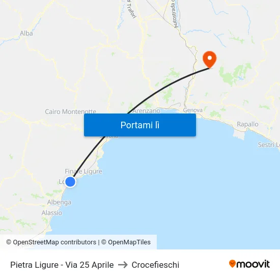 Pietra Ligure - Via 25 Aprile to Crocefieschi map
