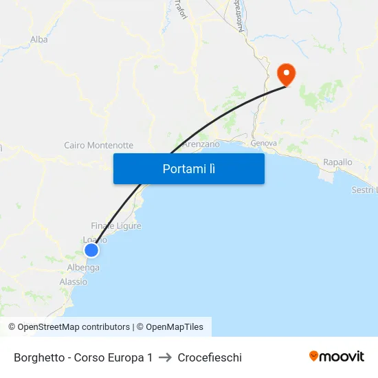 Borghetto - Corso Europa 1 to Crocefieschi map