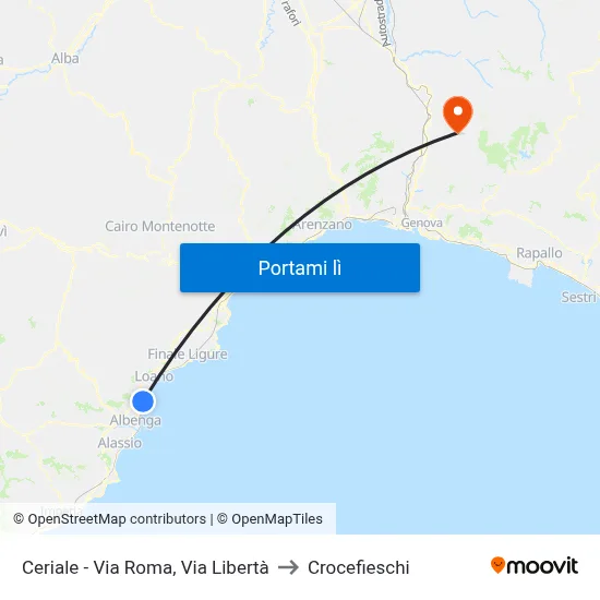 Ceriale - Via Roma, Via Libertà to Crocefieschi map