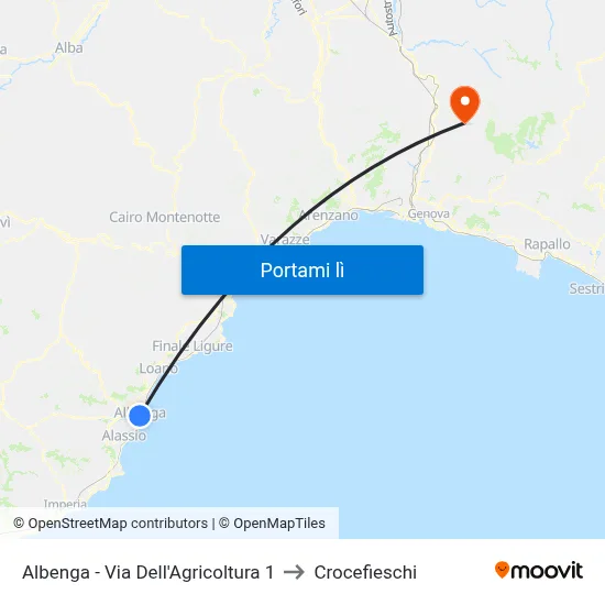 Albenga - Via Dell'Agricoltura 1 to Crocefieschi map