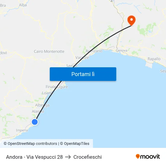 Andora - Via Vespucci 28 to Crocefieschi map