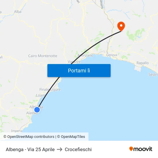 Albenga - Via 25 Aprile to Crocefieschi map