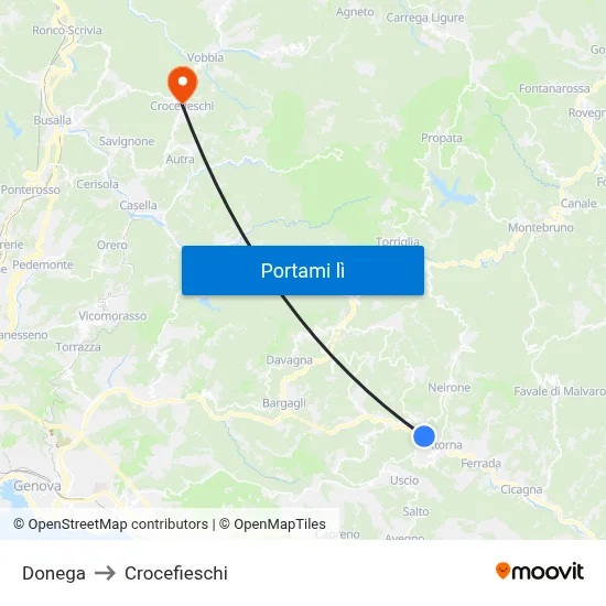 Donega to Crocefieschi map