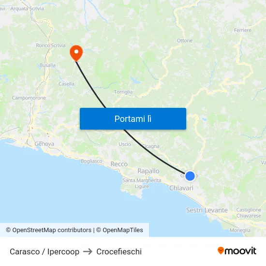 Carasco / Ipercoop to Crocefieschi map