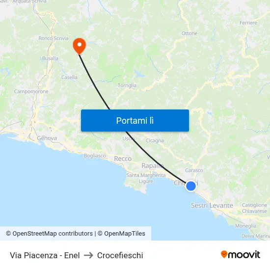 Via Piacenza - Enel to Crocefieschi map
