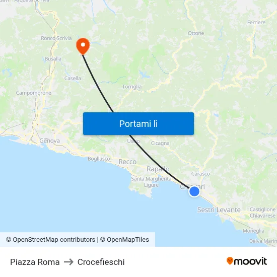 Piazza Roma to Crocefieschi map