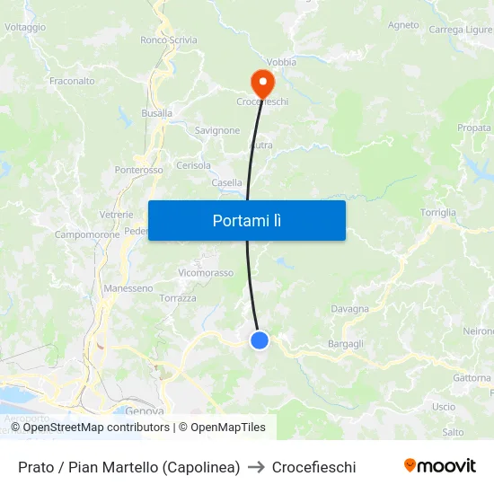 Prato / Pian Martello (Capolinea) to Crocefieschi map
