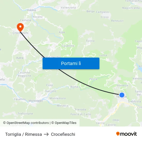 Torriglia / Rimessa to Crocefieschi map