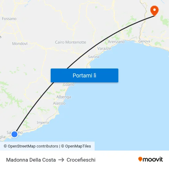 Madonna Della Costa to Crocefieschi map