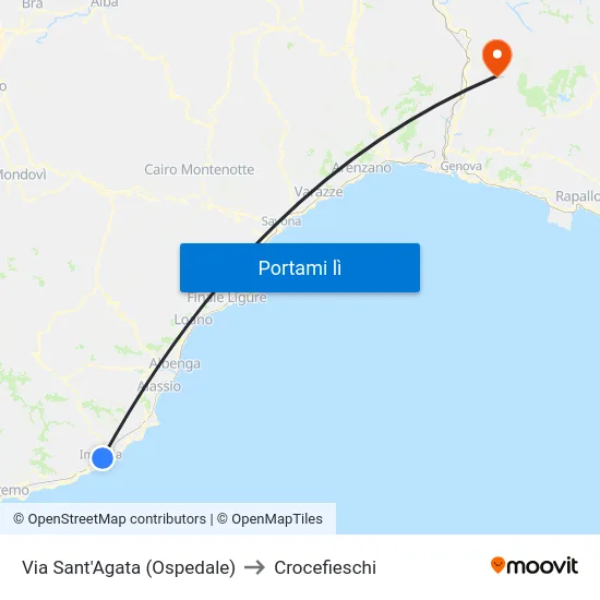 Via Sant'Agata (Ospedale) to Crocefieschi map