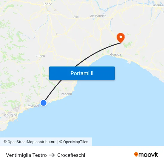 Ventimiglia Teatro to Crocefieschi map