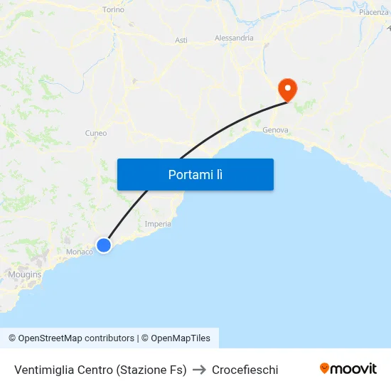 Ventimiglia Centro (Stazione Fs) to Crocefieschi map