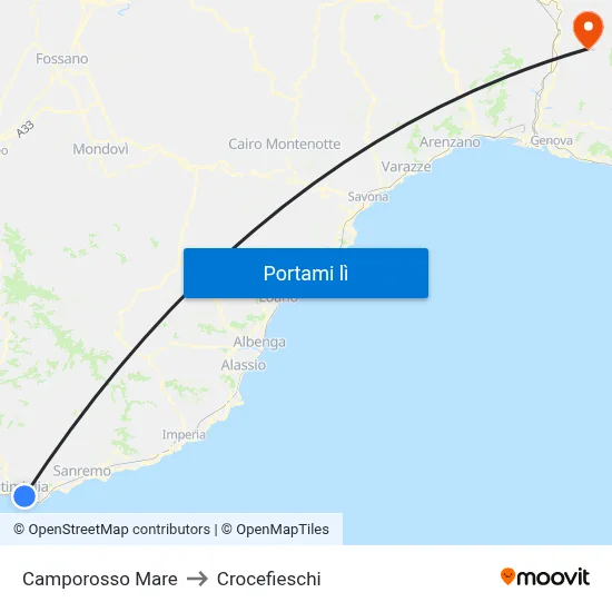 Camporosso Mare to Crocefieschi map