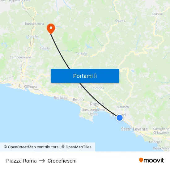 Piazza Roma to Crocefieschi map