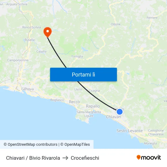 Chiavari / Bivio Rivarola to Crocefieschi map
