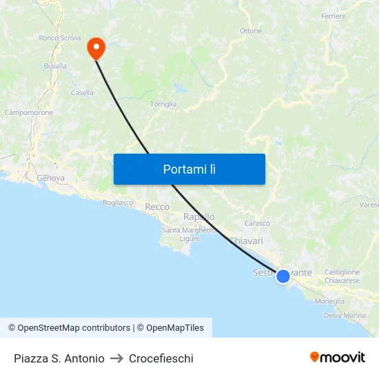 Piazza S.  Antonio to Crocefieschi map