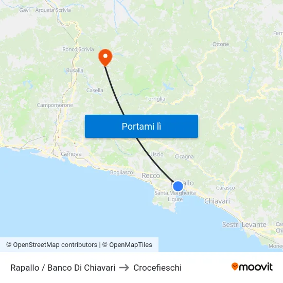 Rapallo / Banco Di Chiavari to Crocefieschi map