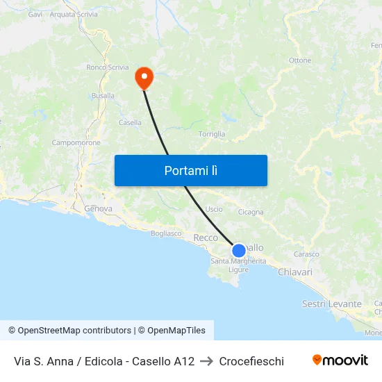 Via S. Anna / Edicola - Casello A12 to Crocefieschi map