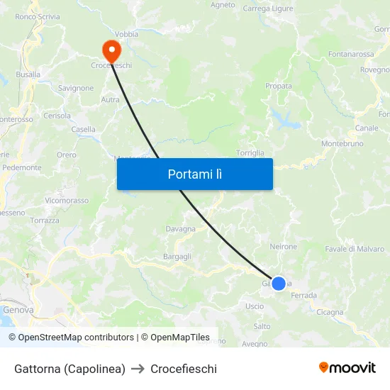 Gattorna (Capolinea) to Crocefieschi map