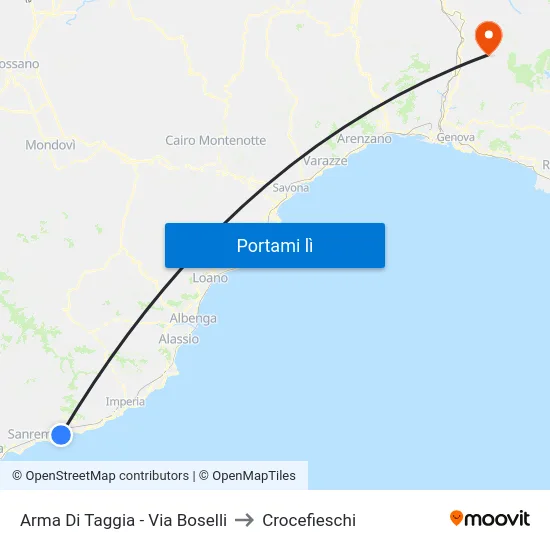 Arma Di Taggia - Via Boselli to Crocefieschi map