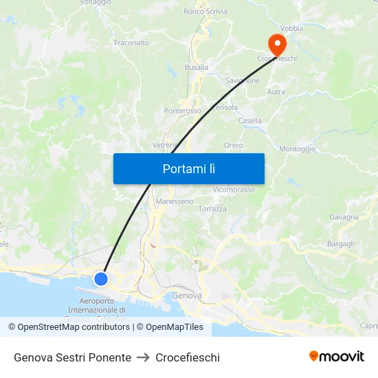 Genova Sestri Ponente to Crocefieschi map