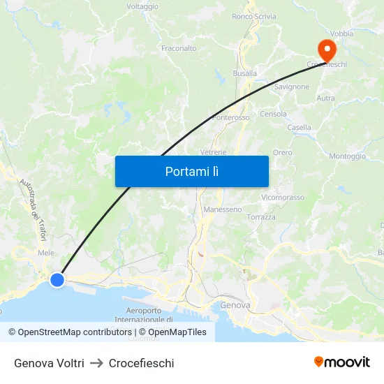 Genova Voltri to Crocefieschi map