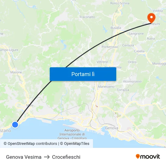 Genova Vesima to Crocefieschi map