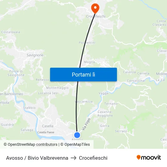 Avosso / Bivio Valbrevenna to Crocefieschi map