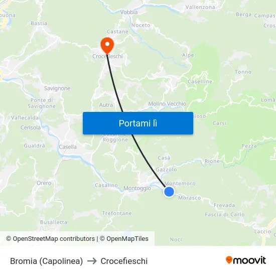 Bromia (Capolinea) to Crocefieschi map