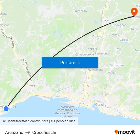 Arenzano to Crocefieschi map