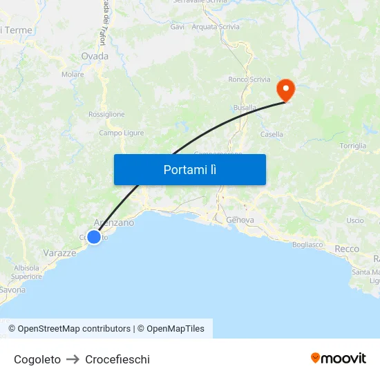 Cogoleto to Crocefieschi map