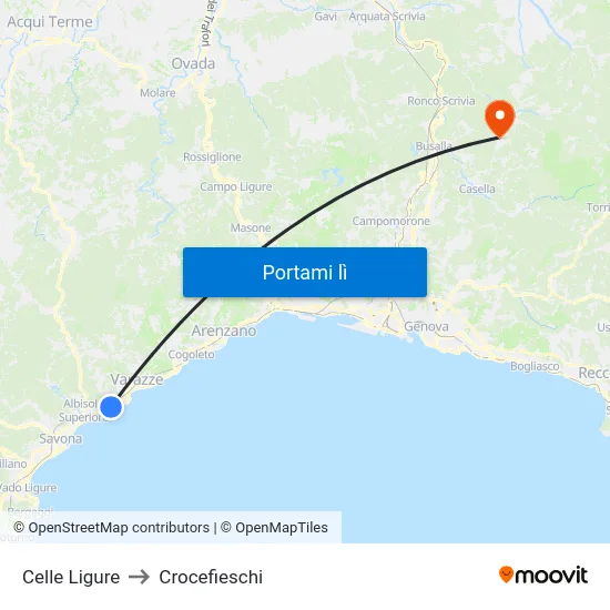 Celle Ligure to Crocefieschi map