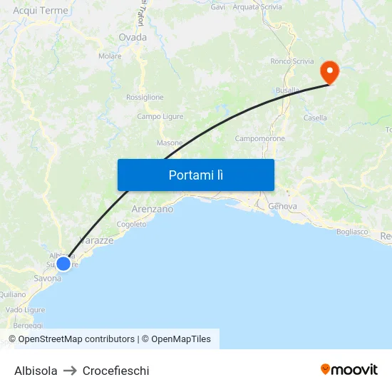 Albisola to Crocefieschi map