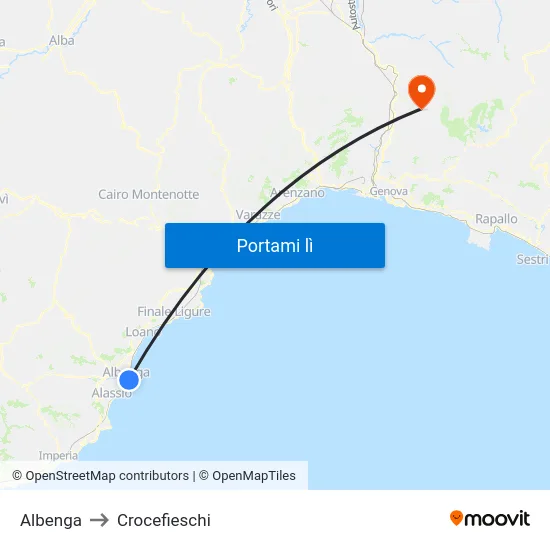 Albenga to Crocefieschi map